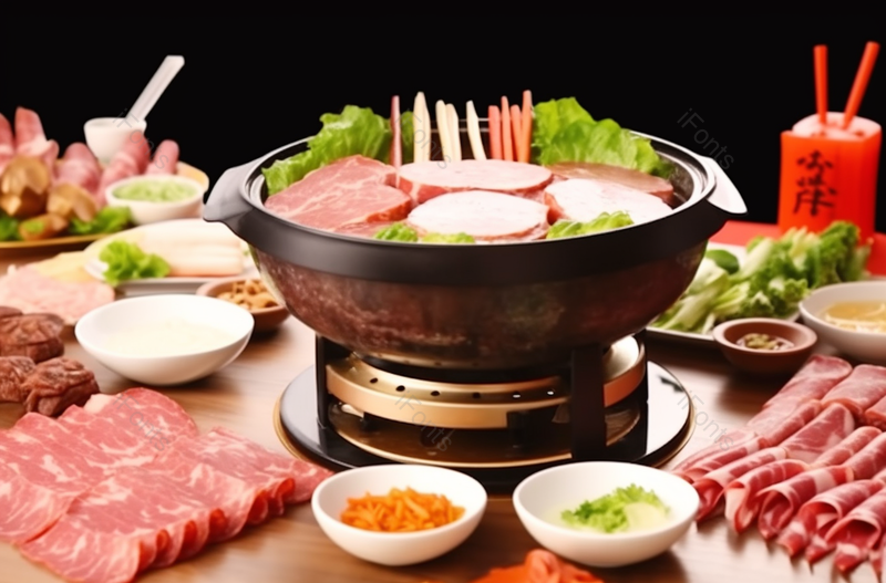火锅四川火锅中国食物热汤肉类蔬菜羊肉卷牛肉卷铁锅蘸料,高清,摄影图,摄影图片,图片大全,摄影图免费下载